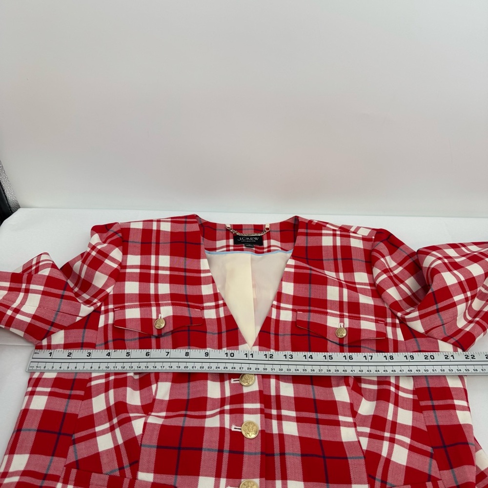 J Crew Collection Size 16 vibrant flame red plaid city wool Lady Jacket BV222 - Picture 6 of 12